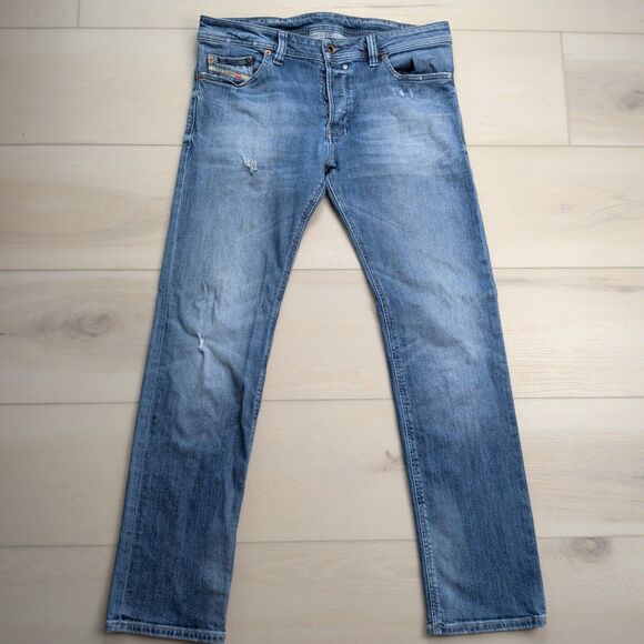 Diesel Safado Jeans Mens 34x32 Blue Denim Regular Slim Straight Distressed - Picture 1 of 15